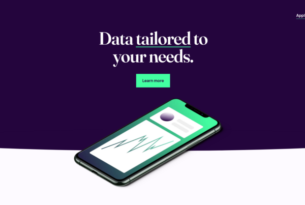 The hero section of a website with the words data tailored to your needs and an image of a smartphone